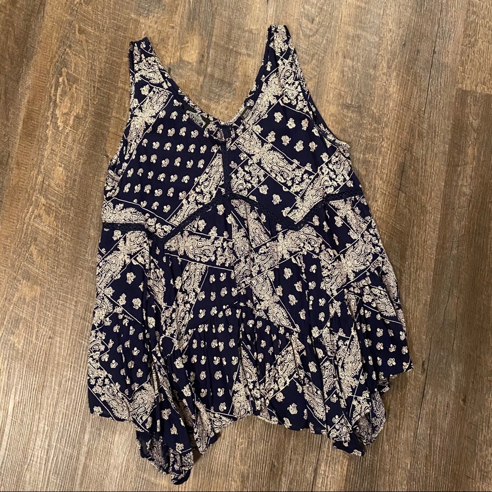 Navy Blue and Cream Patterned Tank Top